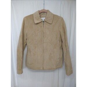 Charter Club Size M Suede Leather Zip Front Jacket Tan Brown Pockets